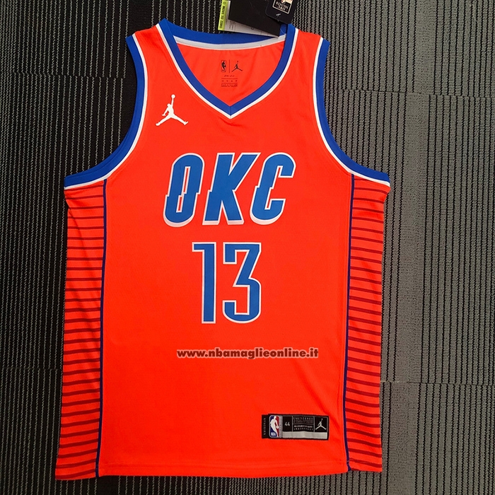 Maglia Oklahoma City Thunder Paul George #13 Statement 2021 Arancione